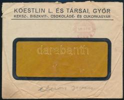 1929 Koestlin L. és Társai, Győr - Keksz- Biszkvit-, Csokoládé- és Cukorkagyár ablakos boríték