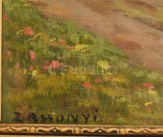 Záhonyi jelzéssel: Tere-fere. Olaj, vászon, kissé sérült. Dekoratív, üvegezett fakeretben. 26x30 cm