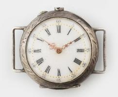 Ezüst(Ag) óra, jelzett, hiányos, nem jár, d: 3 cm, bruttó: 18,2 g