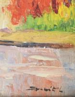 Olvashatatlan jelzéssel: Csónakos. Olaj, karton. Dekoratív, üvegezett, kissé sérült fakeretben. 31x2...