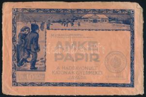 cca 1915 AMKE papír (Alföldi Magyar Közművelődési Egyesület) a Hadbavonult katonák gyermekei javára, Ára: 40 fillér, M.Kir. Belügyminister engedélyével 162367/1914., 20x13 cm