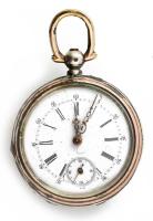 Ezüst(Ag) zsebóra, jelzett, sérült számlap, d: 4 cm, bruttó: 41,2 g