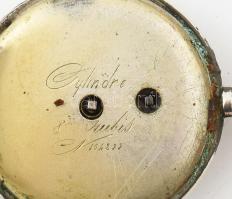 Ezüst(Ag) zsebóra, jelzett, sérült számlap, d: 4 cm, bruttó: 41,2 g