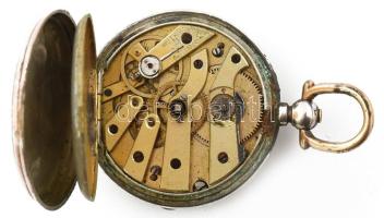 Ezüst(Ag) zsebóra, jelzett, sérült számlap, d: 4 cm, bruttó: 41,2 g