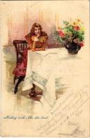 1900 Boldog órák: Az első levél / Glückliche Stunden der Erste Brief / Happy hours the first letter, litho