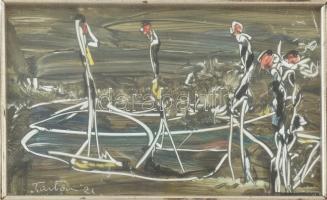 Olvashatatlan jelzéssel: Körforgás. Olaj, karton. Dekoratív, üvegezett, kissé sérült fakeretben. 10x...