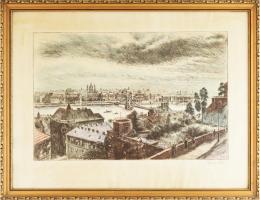Élesdy István (1912-1987): Budapest. Rézkarc, papír. 36x54 cm Üvegezett keretben