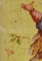 Díszüveg fedeles kínáló. Kézzel festett, cca 1870. Humoros német nyelvű szöveggel. Alján feszültségi...