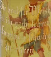 Díszüveg fedeles kínáló. Kézzel festett, cca 1870. Humoros német nyelvű szöveggel. Alján feszültségi...