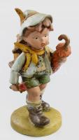 Hummel esernyős fiú. Mázas kerámia, jelzett, feje ragasztott 27 cm