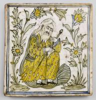 Kályhacserép Törökország XVIII. sz. kézzel festett, mázas samott 25x25 cm Mázrepedésekkel