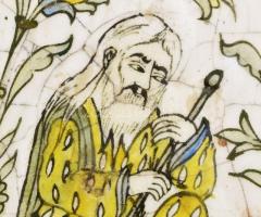 Kályhacserép Törökország XVIII. sz. kézzel festett, mázas samott 25x25 cm Mázrepedésekkel