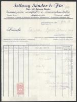 1943 Székesfehérvár, Szilassy Sándor és Fia Konzervgyára, Szeszfőzdéje és Szesznagykereskedése fejléces számla, 2f okmánybélyeggel