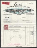 1933 Emergé Kaucsuk R.T. fejléces számla, 2f okmánybélyeggel