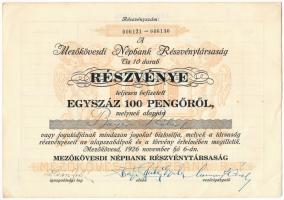 Mezőkövesd 1926. "Mezőkövesdi Népbank Részvénytársaság" 10 részvénye egyben 100P-ről, szelvényekkel T:AU