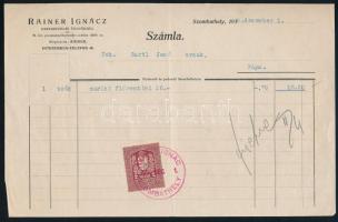 1930-1931 Szombathely, 2db Rainer Ignácz Kereskedelmi Ügynöksége fejléces számla, 2f okmánybélyeggel