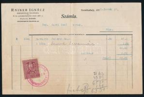 1930-1931 Szombathely, 2db Rainer Ignácz Kereskedelmi Ügynöksége fejléces számla, 2f okmánybélyeggel
