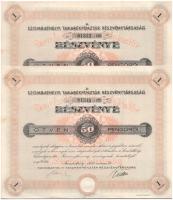 Szombathely 1938. "Szombathelyi Takarékpénztár Részvénytársaság" részvénye 50P-ről, szelvényekkel, szárazpecséttel (2x) sorszámkövetők T:XF