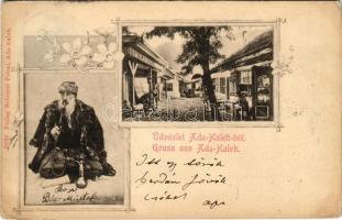 1901 Ada Kaleh, Török bazár, vízipipázó Bego Mustafa. Mehemet Fehmi kiadása / Turkish bazaar shop, Bego Mustafa smoking a hookah. Art Nouveau, floral (EK)