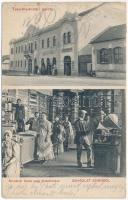 1911 Zsibó, Jibou; Takarékpénztári palota, Fehér György cipész, Borbandi Gyula nagy divat áruházának belseje / savings bank, shop interior + &quot;KOLOZSVÁR-NAGYKÁROLY 74. SZ.&quot; vasúti mozgóposta (kis szakadás / small tear)