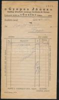 1931 Gyepes János házilag készített csemege hentesáruk üzem, Gyula fejléces számla