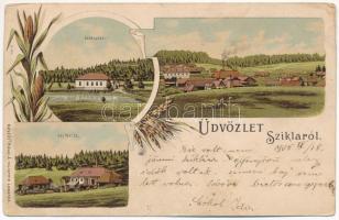 1905 Szikla, Szihla, Sihla (Breznóbánya); Erdészlak és gőzfűrész. Hável Á. készítette / forestry house and sawmill. Art Nouveau, litho (EB)