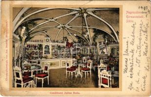 1903 Nagyszeben, Hermannstadt, Sibiu; Conditorei Julis Boda / cukrászda belső. Jos. Drotleff / confectionery shop interior (fa)