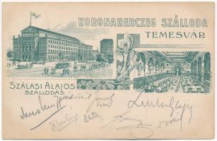 1909 Temesvár, Timisoara; Koronaherczeg szálloda és belseje, Szálasi Alajos szállodás - reklám / hotel interior, advertisement. Art Nouveau, floral