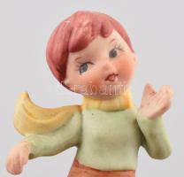 Korcsolyázó kisfiú, biszkvit porcelán figura, kézzel festett, jelzetlen, hibátlan, m: 10 cm