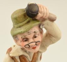 Cipész, biszkvit porcelán figura, kézzel festett, jelzetlen, kopásnyomokkal, m: 16 cm