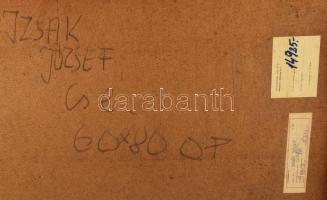 Izsák József (1929-2007): Csendélet. Olaj, farost. Jelezve balra lent. Hátoldalán autográf feliratta...