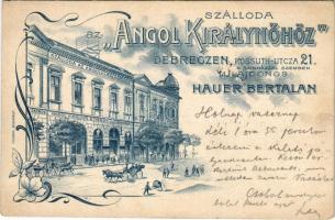 1900 Debrecen, Szálloda az Angol Királynőhöz. Kossuth utca 21. a színházzal szemben, tulajdonos Hauer Bertalan. Posner kiadása, Art Nouveau, floral