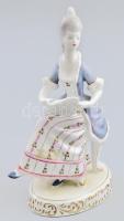 Hollóházi hölgy kottával porcelán figura, kézzel festett, jelzett, hibátlan, m: 23 cm