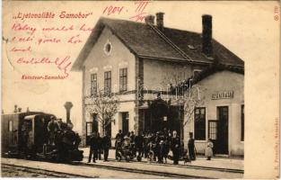 1904 Szamobor, Ljetovaliste-Samobor; Kolodvor, Restauracija / Vasútállomás és vendéglő, étterem, gőzmozdony, vonat, hajtány. E. Presecky / railway station and restaurant, train, locomotive, draisine (EK)