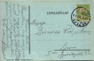 1910 Budapest IX. Gyuth Nándor vendéglője, belső, étterem reklám, BKVT villamos. Üllői út 115. Art N...