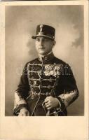 1904 Osztrák-magyar katonatiszt kitüntetésekkel / Austro-Hungarian K.u.K. military, soldier with medals, photo (gyűrődések / creases)