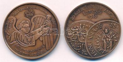 Fritz Mihály (1947-) 1988. "20 éves a MÉE Fejér megyei Szervezete 1988 / Veretett a törökök kivonulásának 300. évfordulóján" bronz emlékérem (42,5mm) + "MÉE Alba Regia Szervezete államalapítónk halálának emlékére / Szent István 1938 fejereklyetartó 1777" bronz emlékérem (42,5mm) T:AU