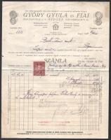 1930 Győry Gyula és Fiai, Első alföldi legnagyobb villanyerőre berendezett ecset, meszelő és mechanikai kefegyár fejléces számla