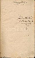 cca 1834 Kazinczy Ferenc (1759-1831) "Pályám emlékezete" c. önéletrajzi művének korabeli, kéziratos másolata. (Kazinczy önéletírása nyomtatásban először 1828-ban, Vörösmarty Mihály "Tudományos Gyűjtemény" c. folyóiratában jelent meg, több átdolgozást követően. Ez a változat már a "Pályám emlékezete" címet viselte, és 1792-ig dolgozta fel az író életútját. A tételben szereplő kézirat szintén eddig az évig terjed.) Korabeli kartonált papírkötésben, kissé viseltes borítóval, belül nagyrészt jó állapotban.
