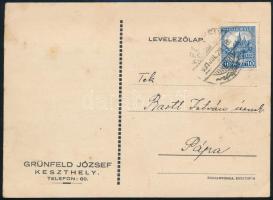 1931 Keszthely, Grünfeld József Ecet,- Szeszgyár és Pálinkafőzde Levelezőlap