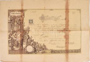 1912 Órás tanonc oklevele a hajtásoknál hiánnyal. 30x45 cm