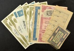 ~1890-1960. 13db-os vegyes külföldi részvény tétel, közte amerikai, francia, román részvények T:vegyes ~1890-1960. 13pcs of mixed shares from diff countries, with USA, France, Romania C:mixed