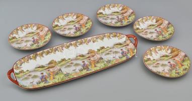 Japán süteményes készlet, 5 személyes, hibátlan, jelzett, d: 15 cm, 43x16cm