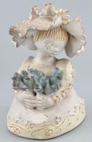 Kovács Éva (1938-): Tulipános lány. Mázas kerámia. Jelzett. minimális csorbákkal. m: 22 cm