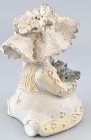 Kovács Éva (1938-): Tulipános lány. Mázas kerámia. Jelzett. minimális csorbákkal. m: 22 cm