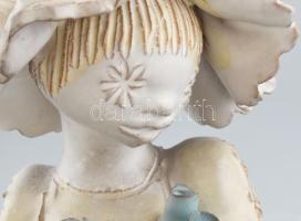 Kovács Éva (1938-): Tulipános lány. Mázas kerámia. Jelzett. minimális csorbákkal. m: 22 cm