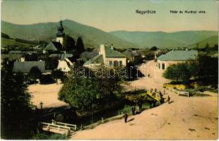 1910 Nagyrőce, Gross-Rauschenbach, Velká Revúca; Fő tér, Murányi utca, templom. Lévai Izsó kiadása / square, street, church