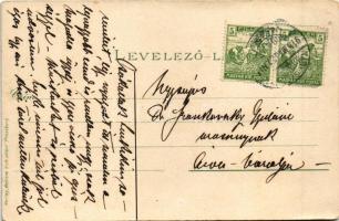 1918 Nagyszombat, Tyrnau, Trnava; Ferenc József tér, Várostorony, piac, üzletek, MÁV (Magyar Királyi...