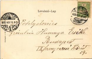 1901 Érsekújvár, Nové Zámky; vasútállomás, gőzmozdony, vonat. Conlegner J. és fia kiadása / railway ...