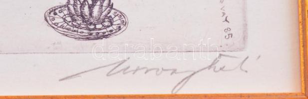 Morvay László (1947-2004): Vacsora. Rézkarc, papír. Jelzett. Dekoratív, üvegezett fakeretben. Hátold...